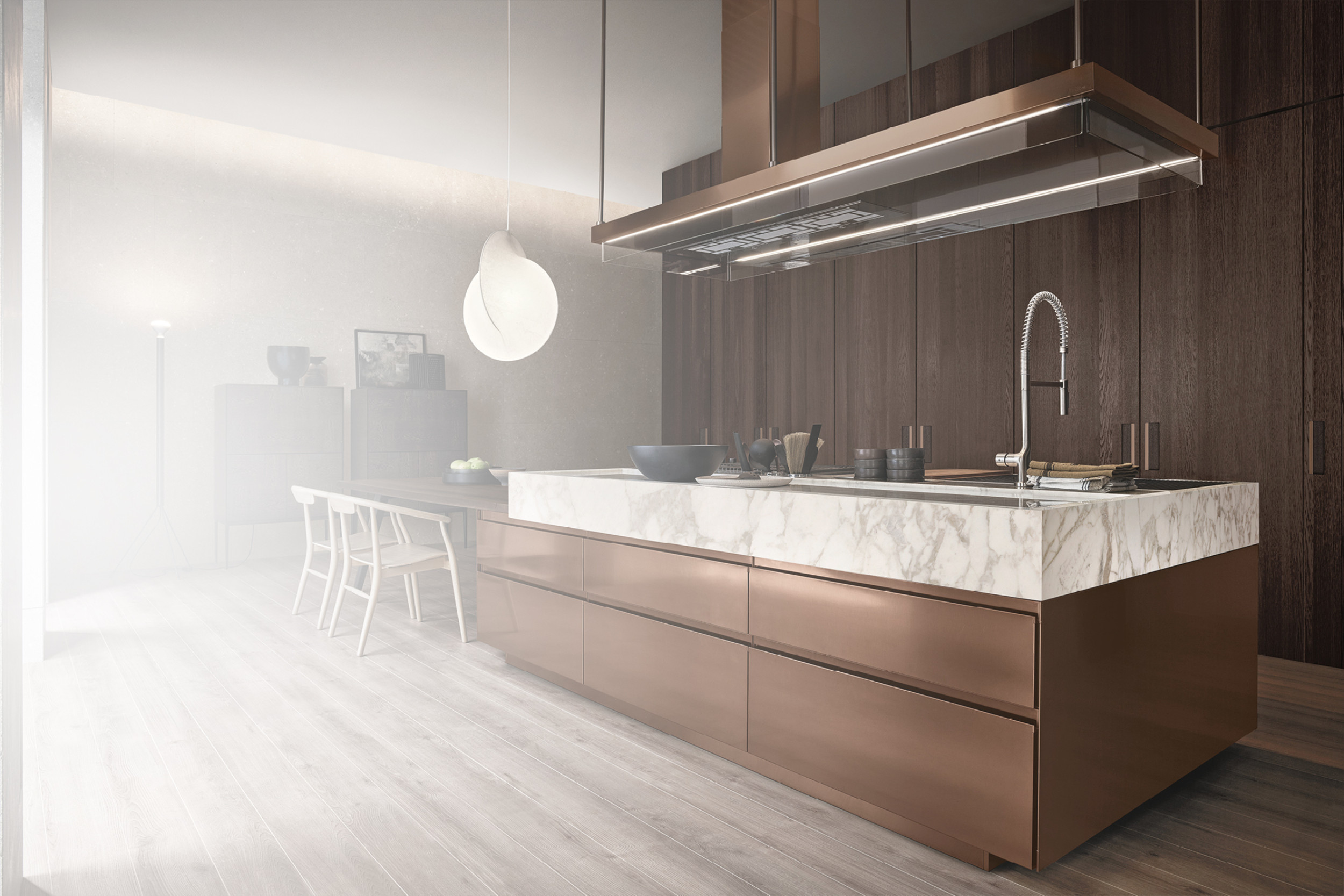 moderne bruine keuken met kookeiland